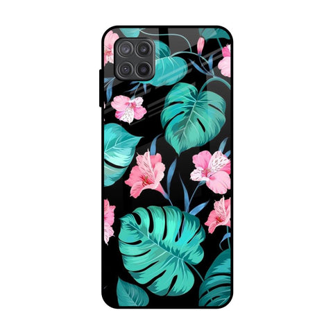 Tropical Leaves & Pink Flowers Samsung Galaxy M12 Glass Back Cover Online