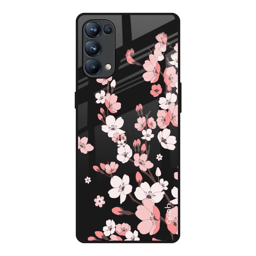 Black Cherry Blossom Oppo Reno5 Pro Glass Back Cover Online