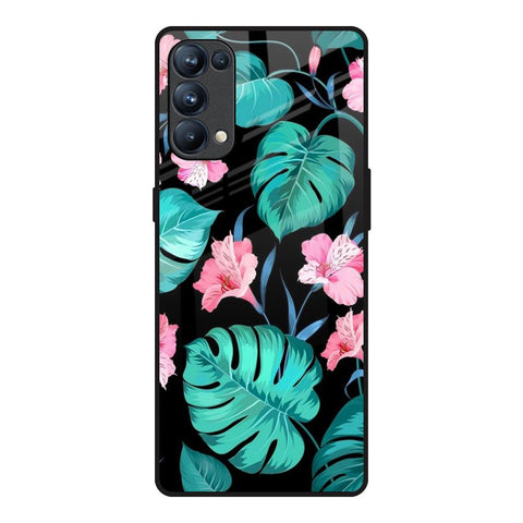 Tropical Leaves & Pink Flowers Oppo Reno5 Pro Glass Back Cover Online