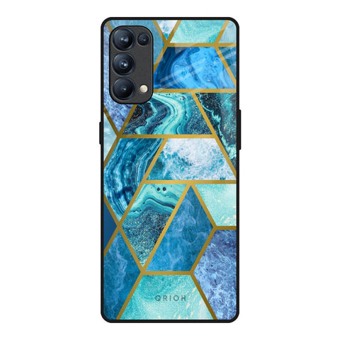 Turquoise Geometrical Marble Oppo Reno5 Pro Glass Back Cover Online