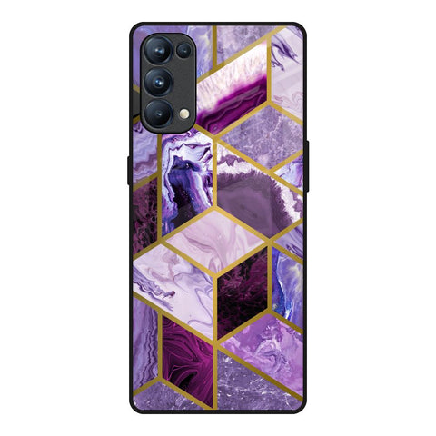Purple Rhombus Marble Oppo Reno5 Pro Glass Back Cover Online