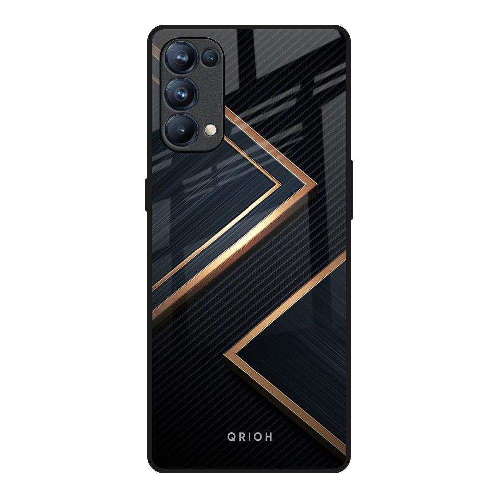 Sleek Golden & Navy Oppo Reno5 Pro Glass Back Cover Online