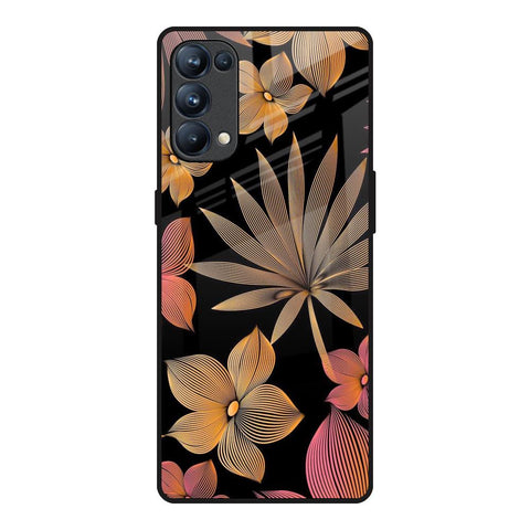 Lines Pattern Flowers Oppo Reno5 Pro Glass Back Cover Online