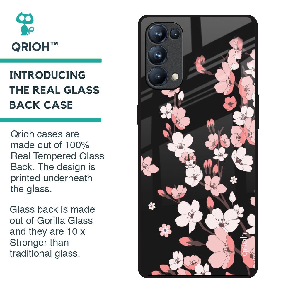 Black Cherry Blossom Glass Case for Oppo Reno5 Pro