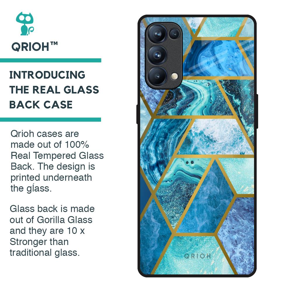 Turquoise Geometrical Marble Glass Case for Oppo Reno5 Pro