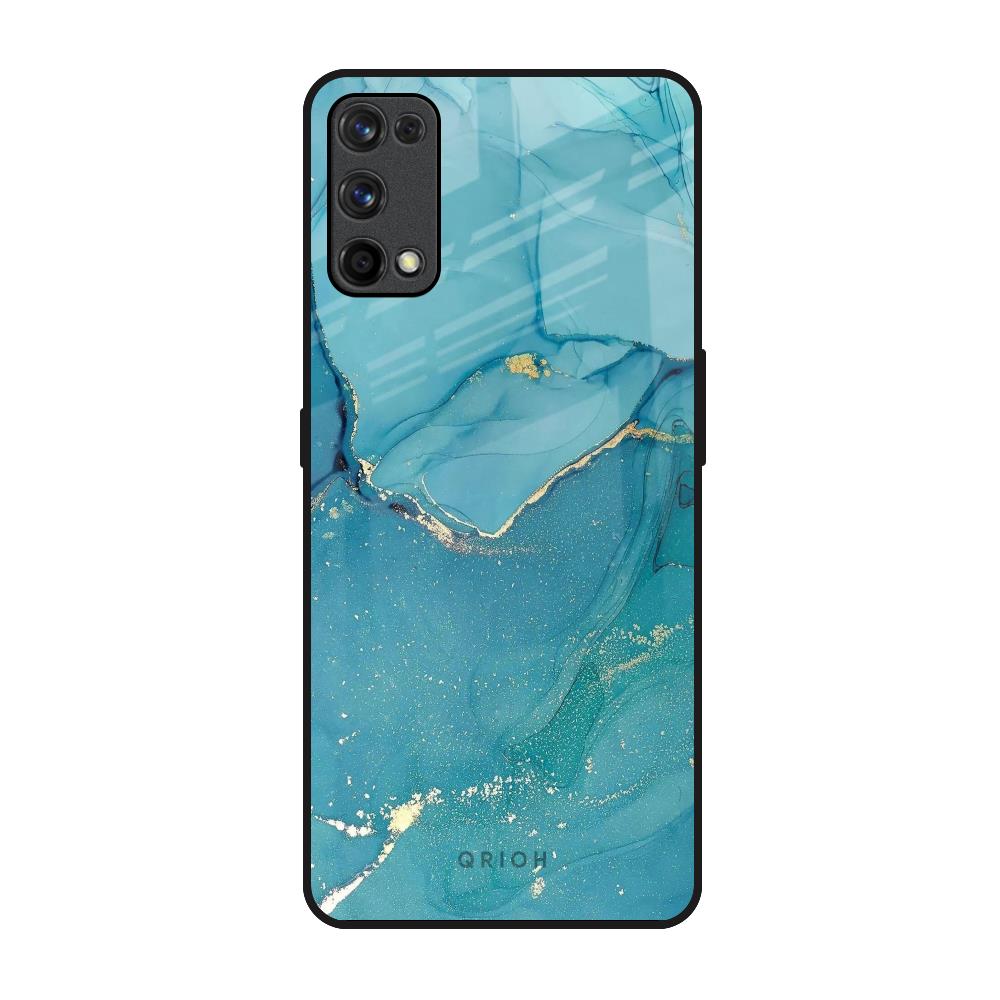 Blue Golden Glitter Realme X7 Pro Glass Back Cover Online