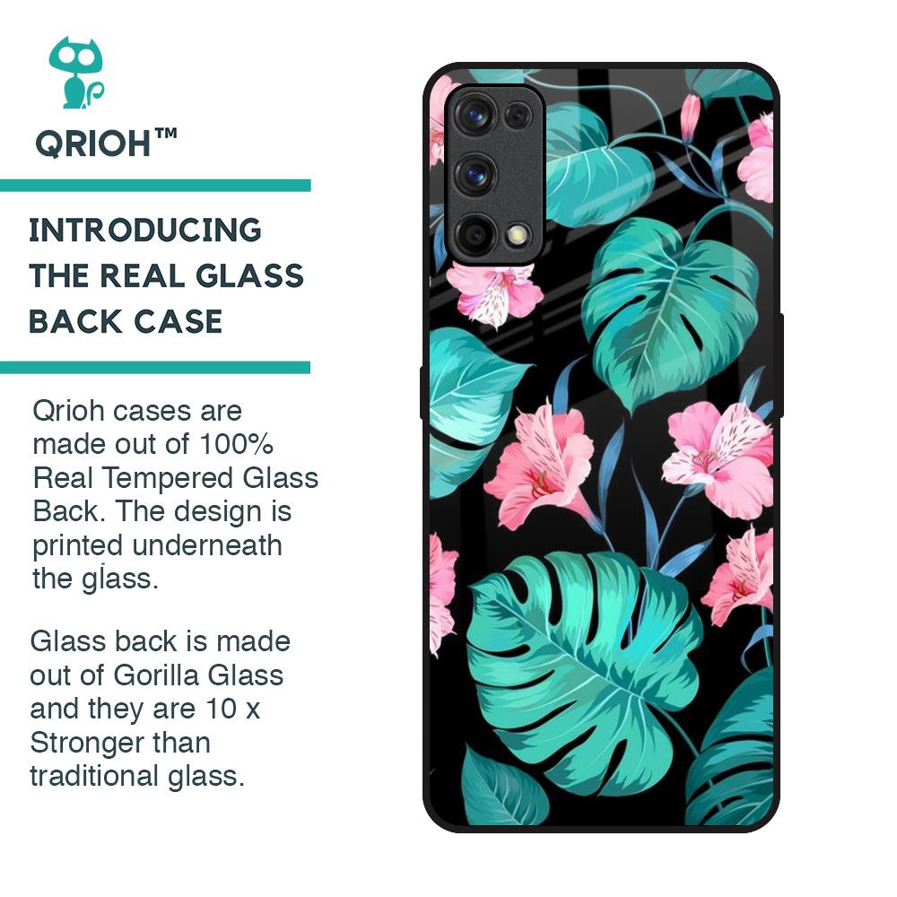 Tropical Leaves & Pink Flowers Glass Case for Realme X7 Pro