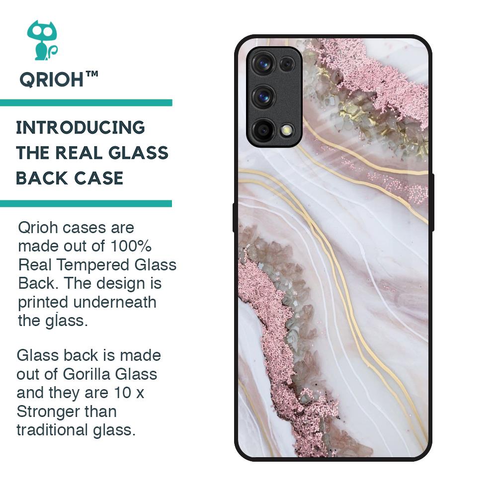 Pink & Gold Gllitter Marble Glass Case for Realme X7 Pro