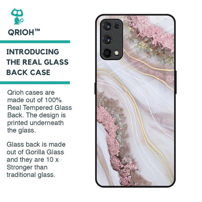 Pink & Gold Gllitter Marble Glass Case for Realme X7 Pro