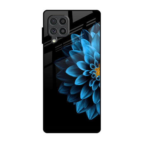 Half Blue Flower Samsung Galaxy F62 Glass Back Cover Online