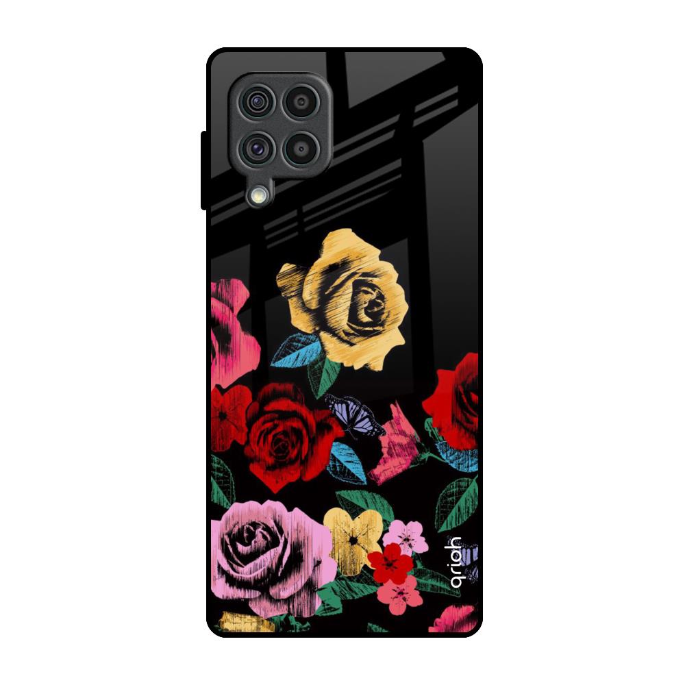 Floral Decorative Samsung Galaxy F62 Glass Back Cover Online