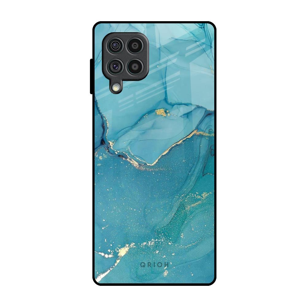 Blue Golden Glitter Samsung Galaxy F62 Glass Back Cover Online