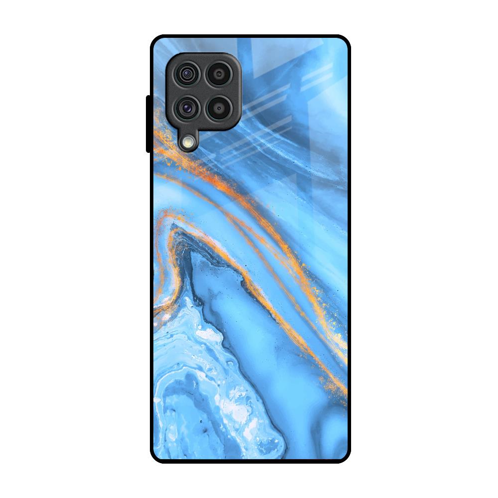 Vibrant Blue Marble Samsung Galaxy F62 Glass Back Cover Online