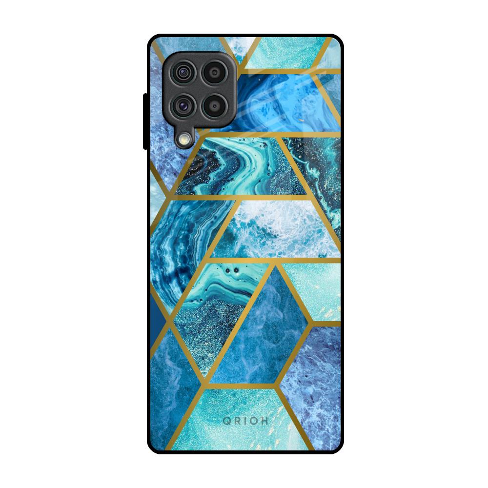 Turquoise Geometrical Marble Samsung Galaxy F62 Glass Back Cover Online