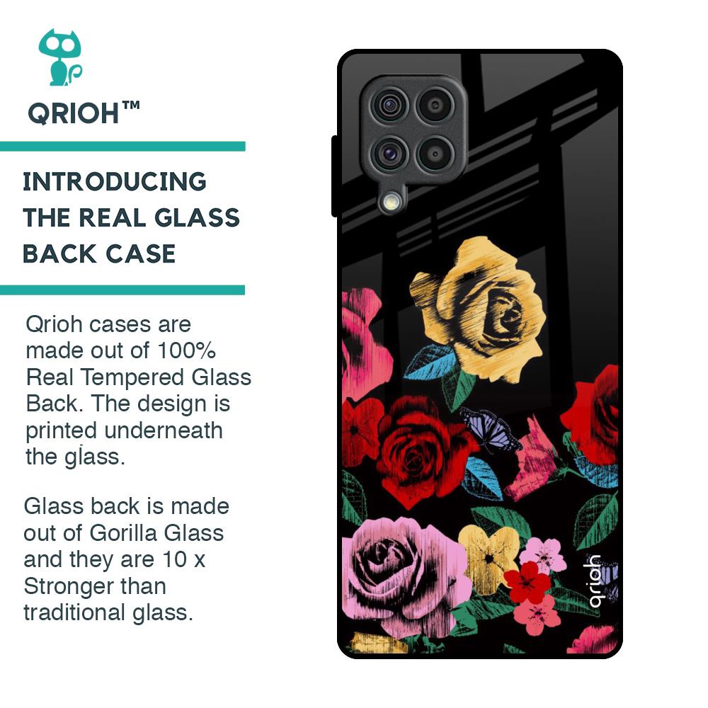 Floral Decorative Glass Case For Samsung Galaxy F62