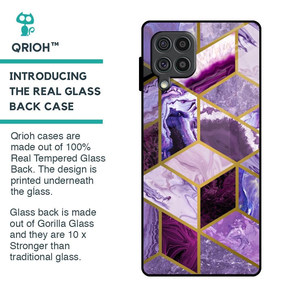 Purple Rhombus Marble Glass Case for Samsung Galaxy F62