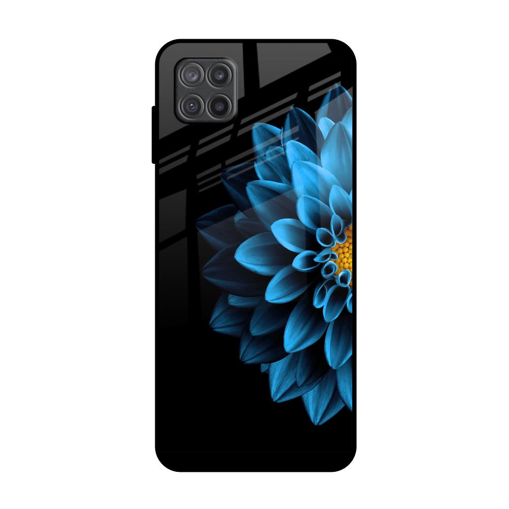 Half Blue Flower Samsung Galaxy A12 Glass Back Cover Online