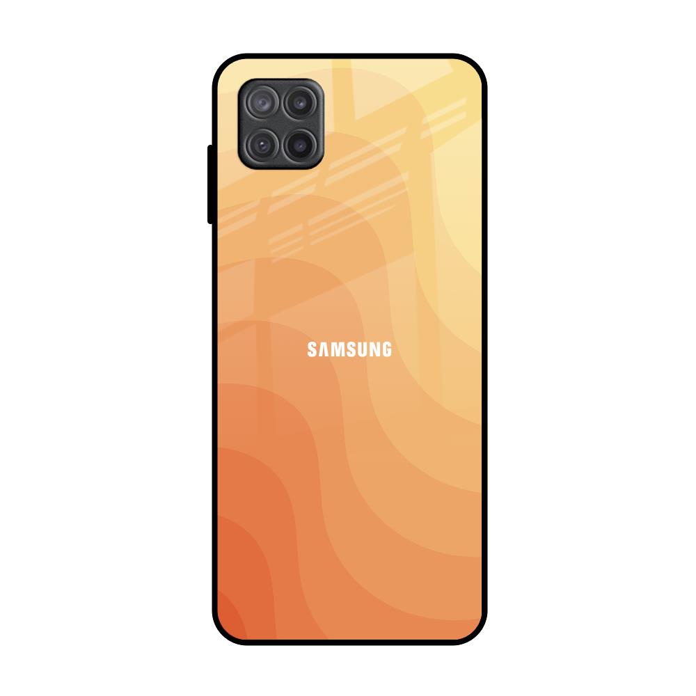 Orange Curve Pattern Samsung Galaxy A12 Glass Back Cover Online