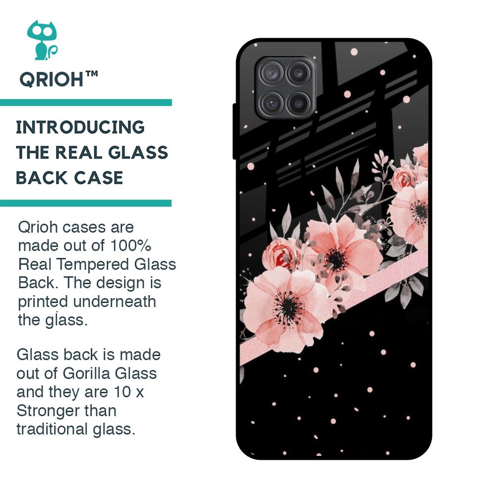 Floral Black Band Glass Case For Samsung Galaxy A12