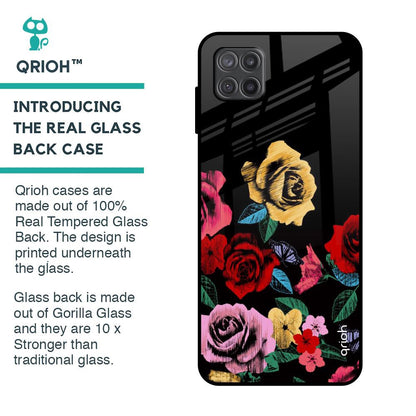 Floral Decorative Glass Case For Samsung Galaxy A12