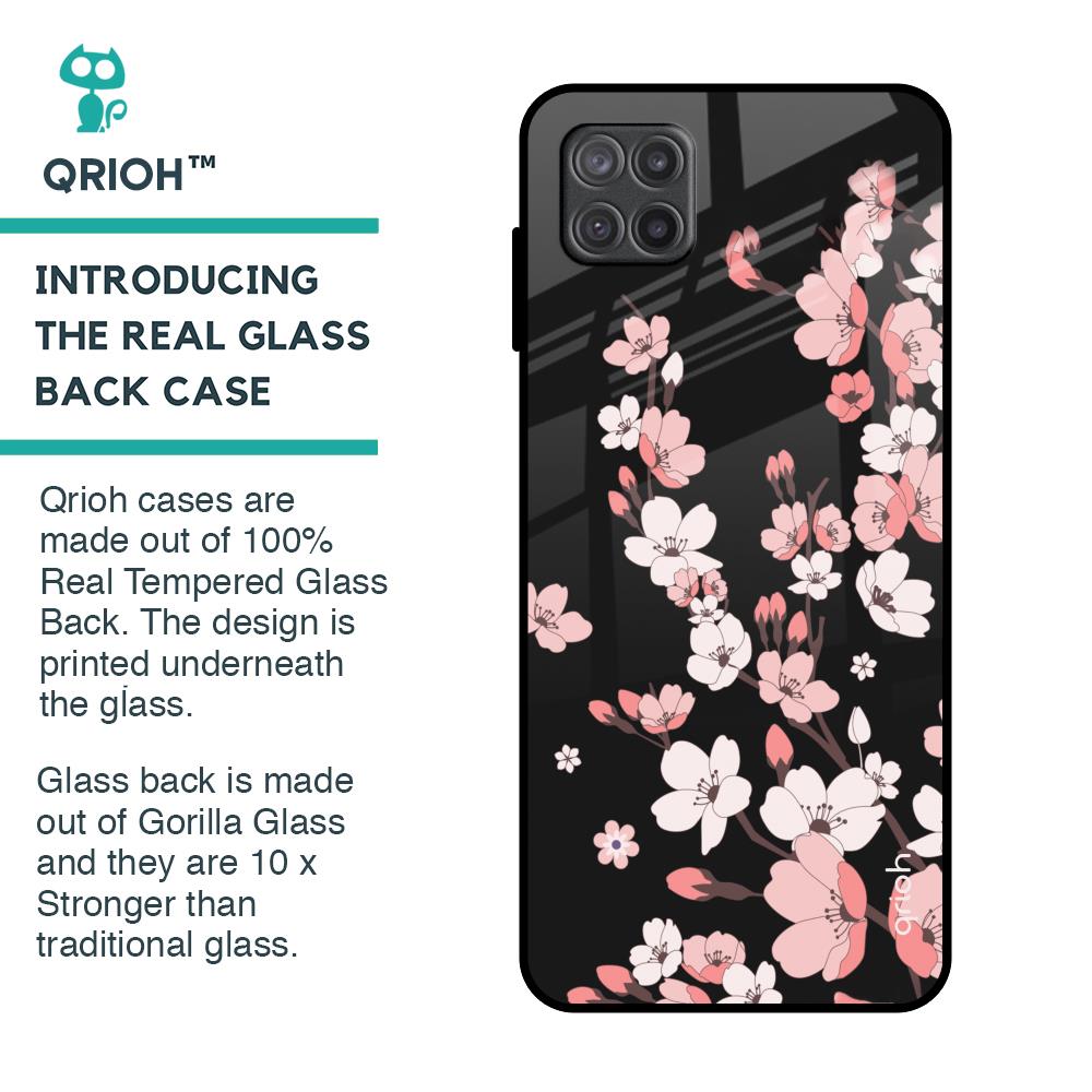 Black Cherry Blossom Glass Case for Samsung Galaxy A12