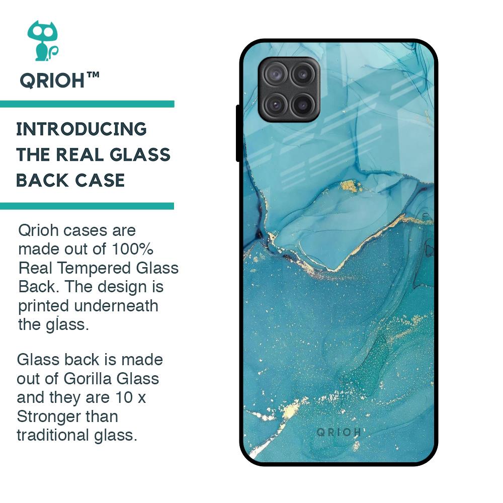 Blue Golden Glitter Glass Case for Samsung Galaxy A12