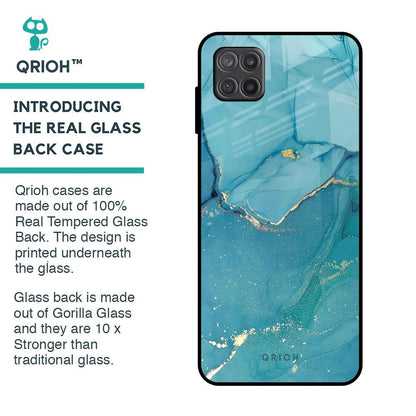 Blue Golden Glitter Glass Case for Samsung Galaxy A12