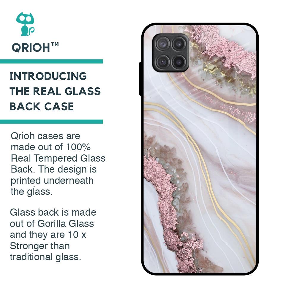 Pink & Gold Gllitter Marble Glass Case for Samsung Galaxy A12