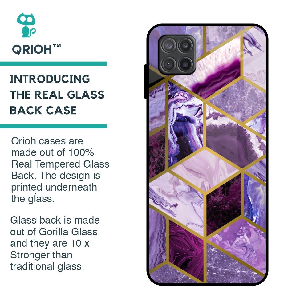 Purple Rhombus Marble Glass Case for Samsung Galaxy A12