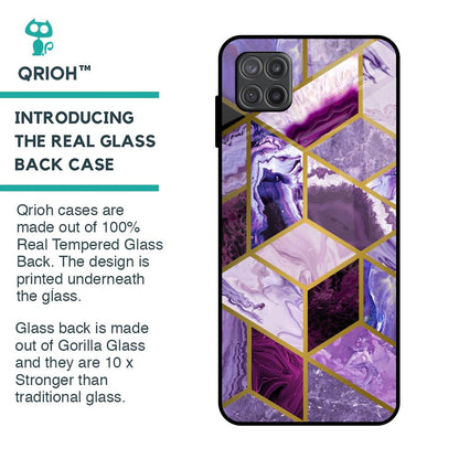 Purple Rhombus Marble Glass Case for Samsung Galaxy A12