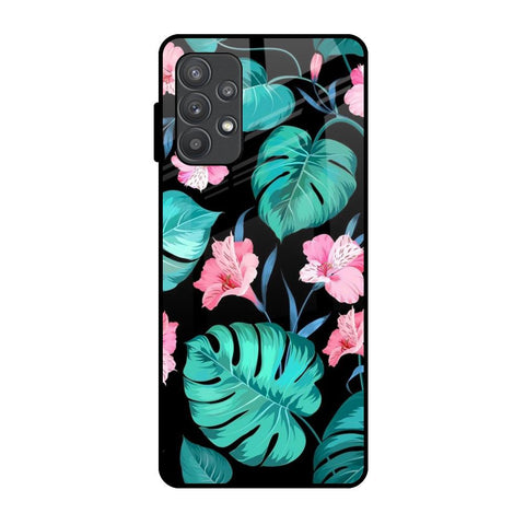 Tropical Leaves & Pink Flowers Samsung Galaxy A32 Glass Back Cover Online