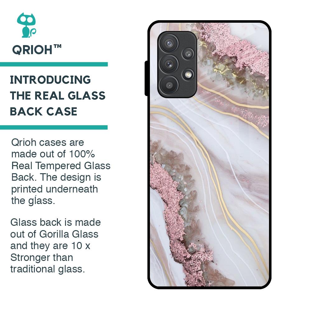 Pink & Gold Gllitter Marble Glass Case for Samsung Galaxy A32