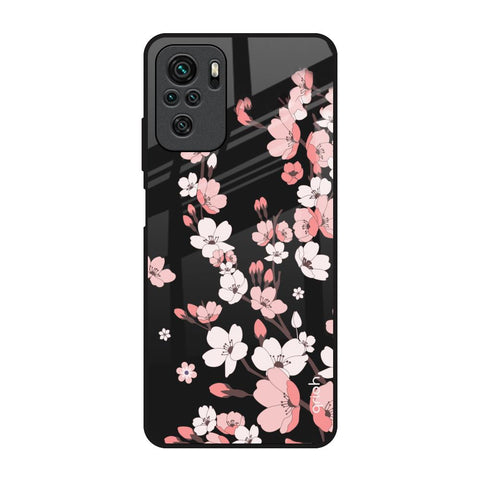 Black Cherry Blossom Redmi Note 10 Glass Back Cover Online