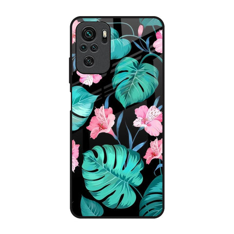 Tropical Leaves & Pink Flowers Redmi Note 10 Glass Back Cover Online