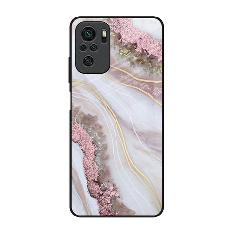 Pink & Gold Gllitter Marble Redmi Note 10 Glass Back Cover Online