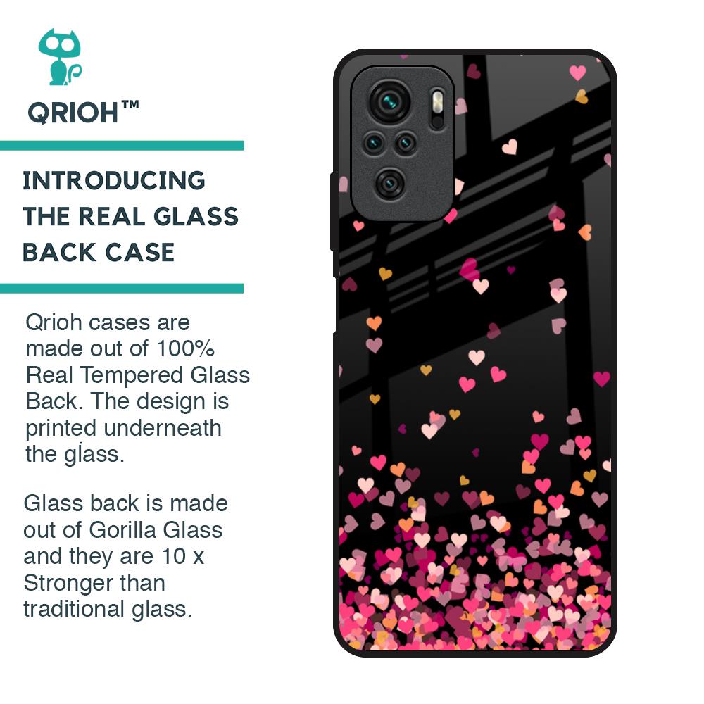 Heart Rain Fall Glass Case For Redmi Note 10