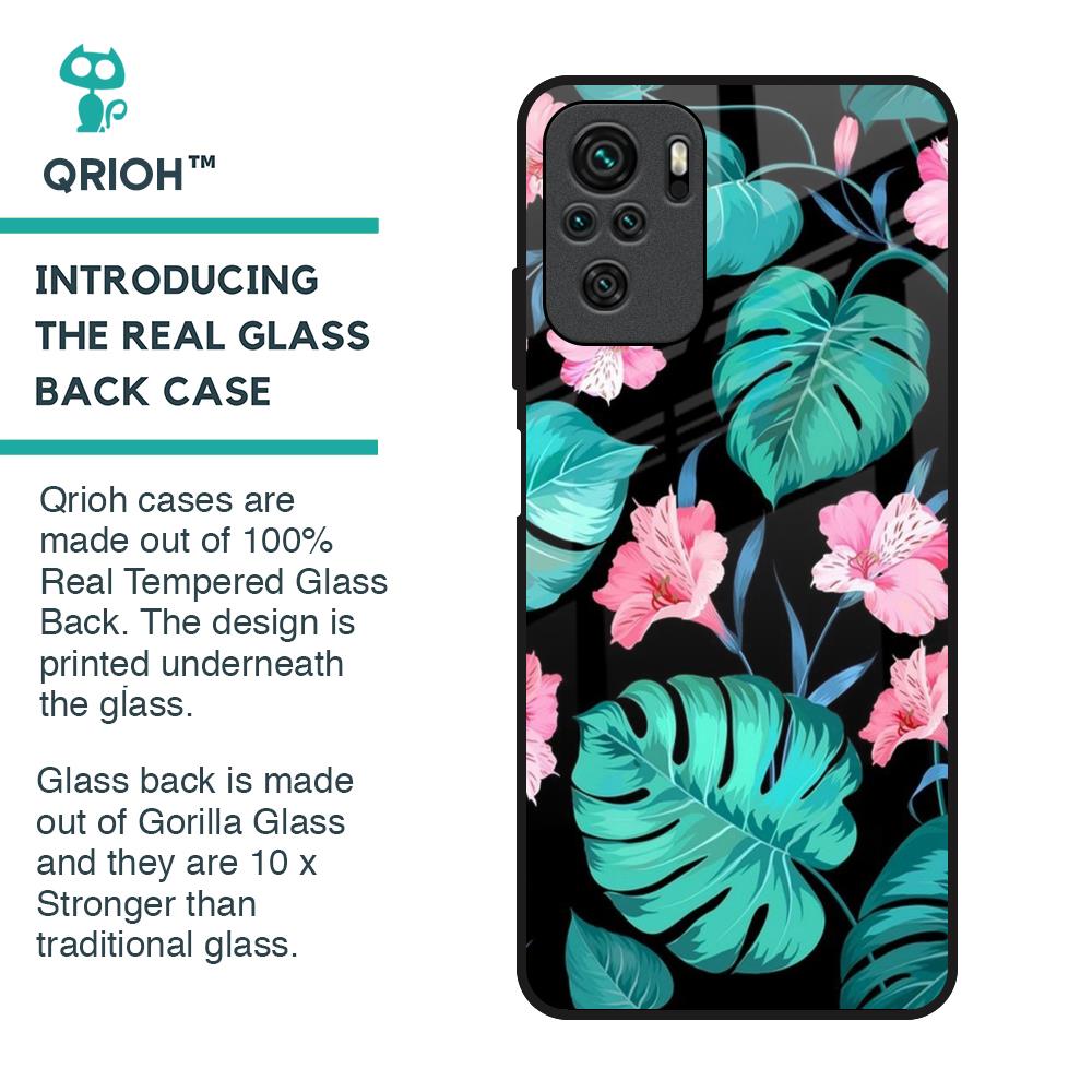 Tropical Leaves & Pink Flowers Glass Case for Redmi Note 10