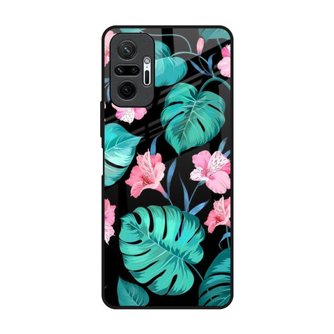 Tropical Leaves & Pink Flowers Redmi Note 10 Pro Max Glass Back Cover Online