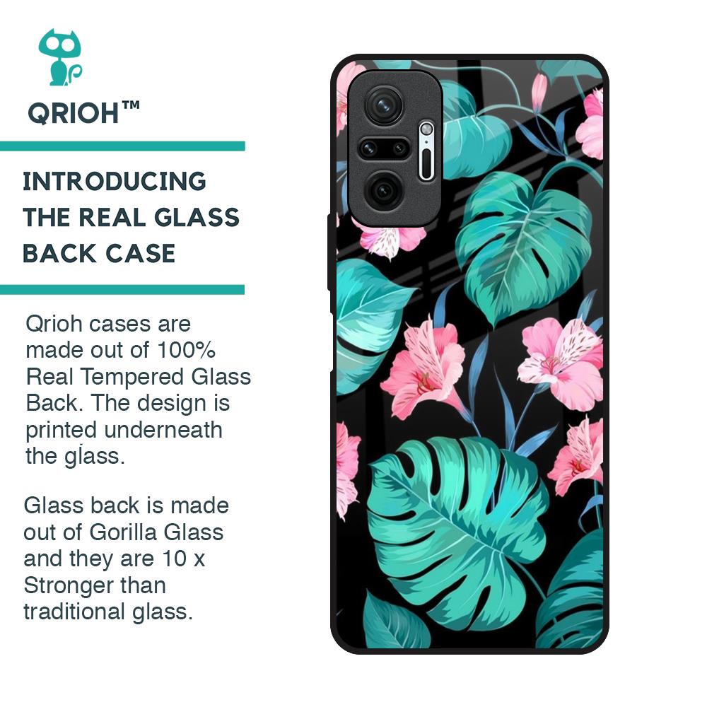 Tropical Leaves & Pink Flowers Glass Case for Redmi Note 10 Pro Max