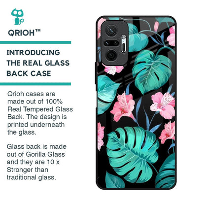Tropical Leaves & Pink Flowers Glass Case for Redmi Note 10 Pro Max