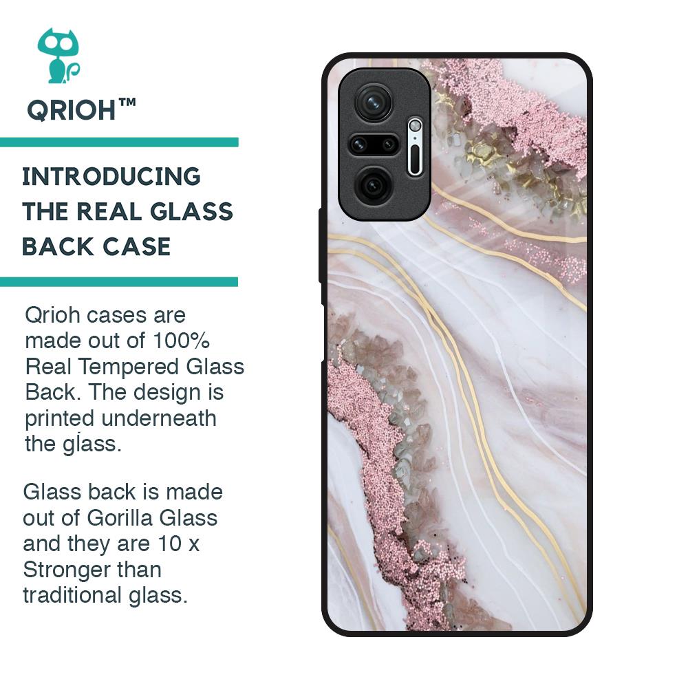 Pink & Gold Gllitter Marble Glass Case for Redmi Note 10 Pro Max