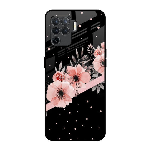 Floral Black Band Oppo F19 Pro Glass Back Cover Online