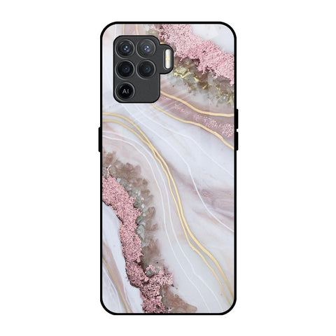 Pink & Gold Gllitter Marble Oppo F19 Pro Glass Back Cover Online