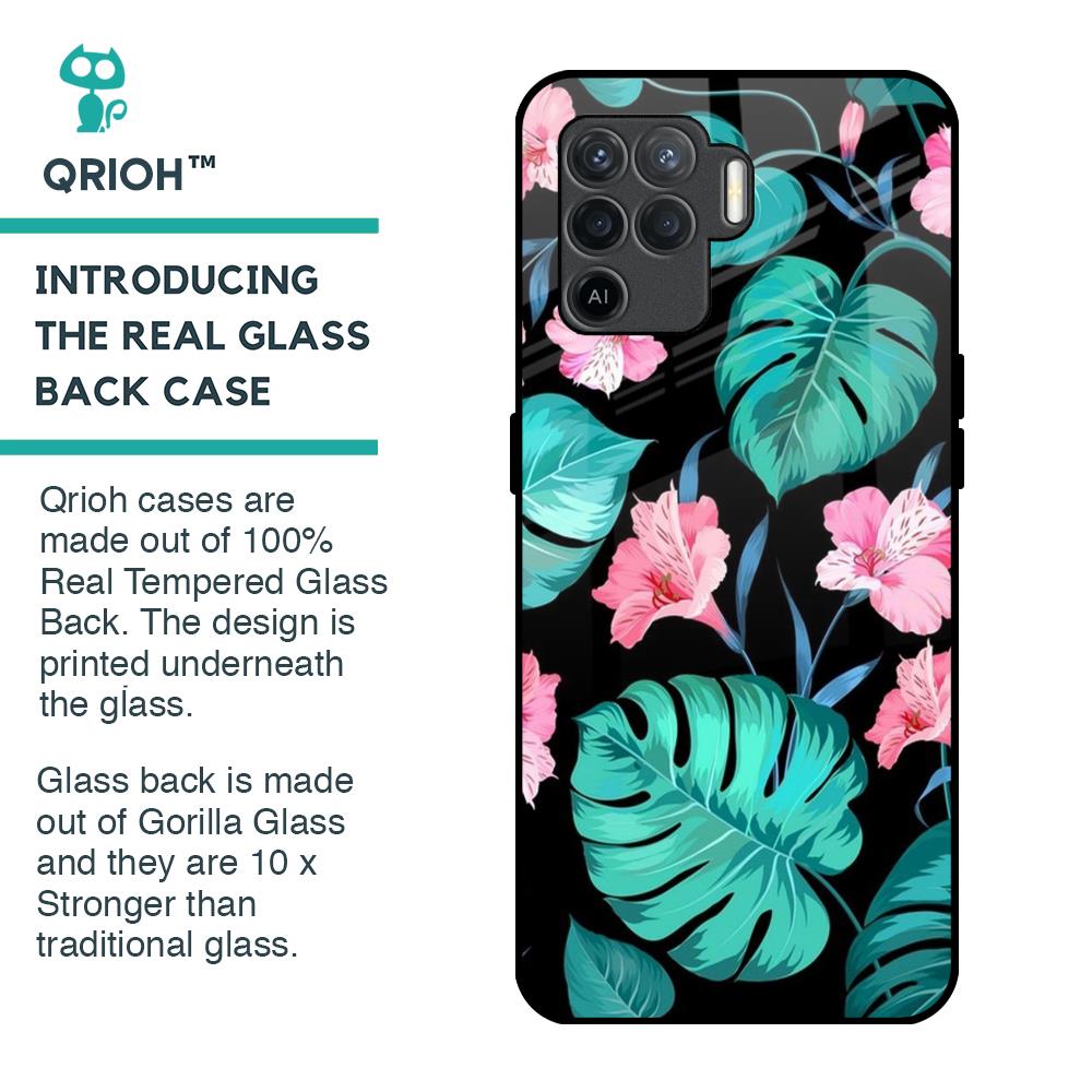 Tropical Leaves & Pink Flowers Glass Case for Oppo F19 Pro