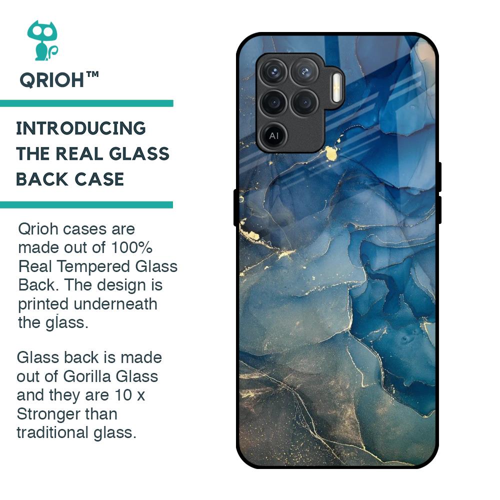 Blue Cool Marble Glass Case for Oppo F19 Pro