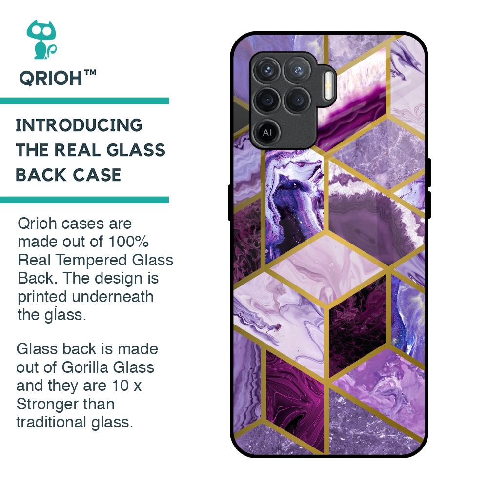 Purple Rhombus Marble Glass Case for Oppo F19 Pro