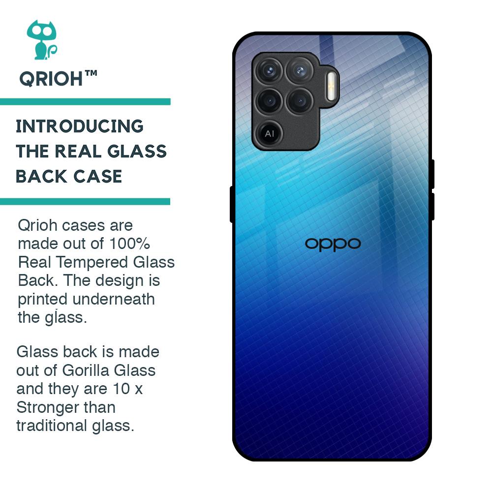 Blue Rhombus Pattern Glass Case for Oppo F19 Pro