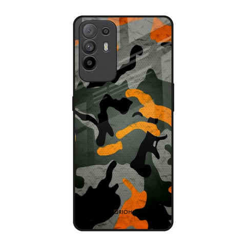 Camouflage Orange Oppo F19 Pro Plus Glass Back Cover Online