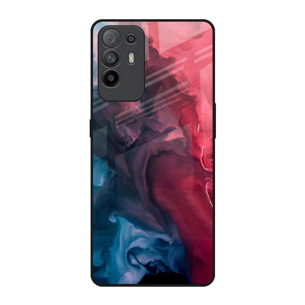 Blue & Red Smoke Oppo F19 Pro Plus Glass Back Cover Online