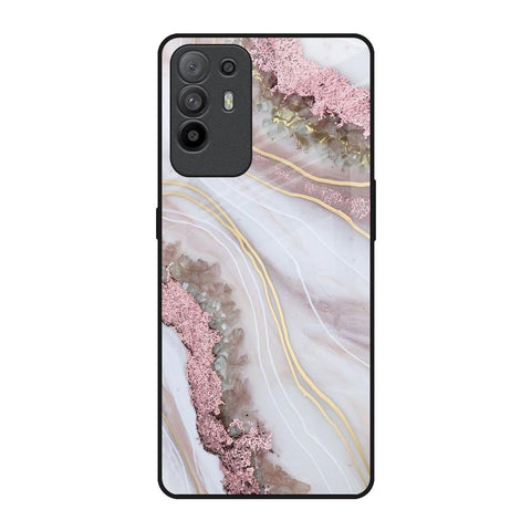 Pink & Gold Gllitter Marble Oppo F19 Pro Plus Glass Back Cover Online
